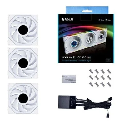 Lian Li UNI FAN SL Wireless LCD 120mm ARGB Case Fans with 1.6&rdquo; LCD Screen (3 Pack) - White